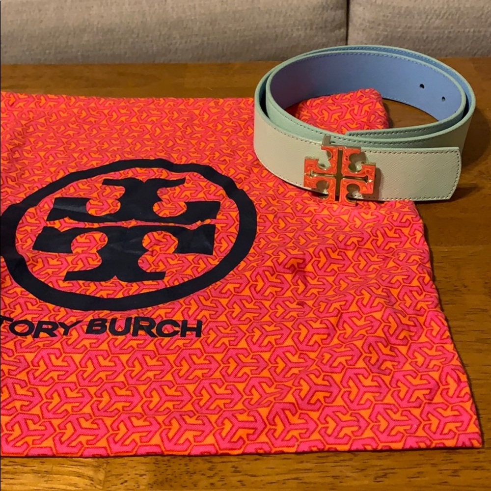 Tory Burch Seafoam/Baby Blue Reversible Belt